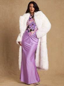 Glamine Váy cổ yếm thêu kim sa cho nữ, váy maxi hở lưng thanh lịch, váy dự tiệc - Màu tím - Xem 4