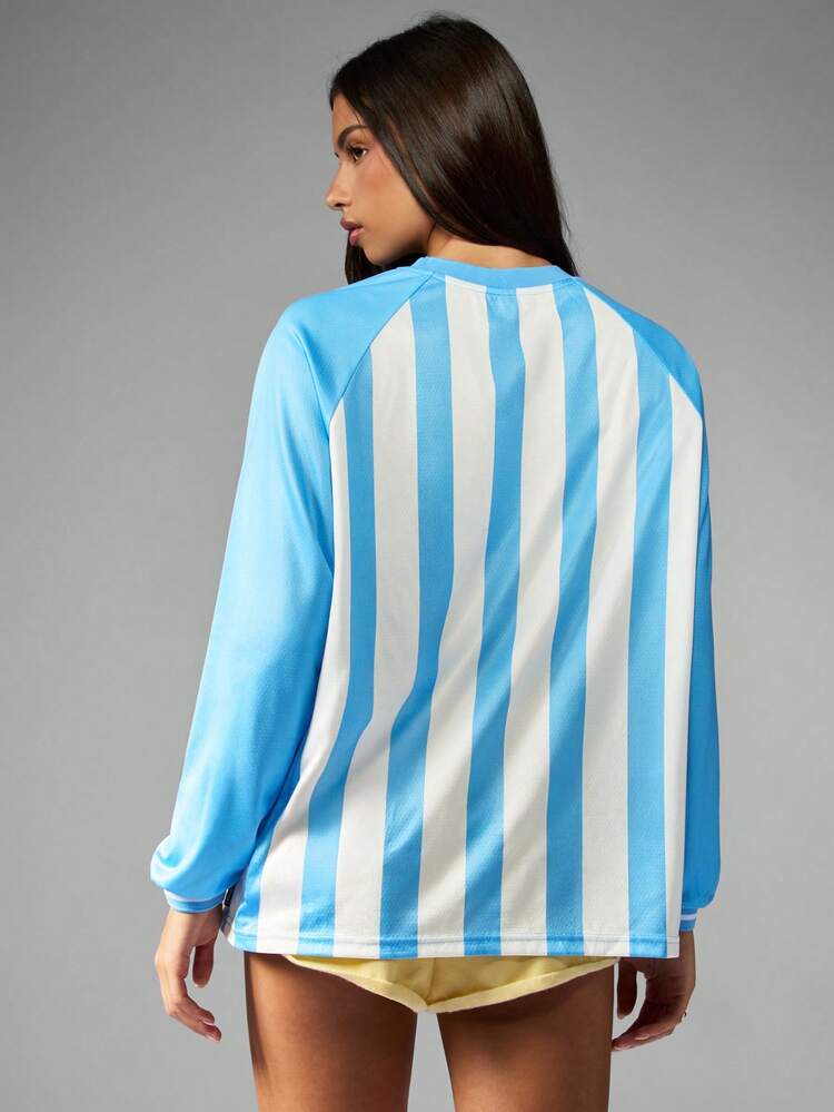 Missguided x Playboy Long Sleeve Retro Stripe T-Shirt With Collegiate Print Comfortable Loungewear For Casual Weekend Wear Spring Fall Jersey Top