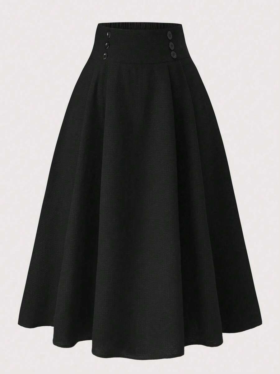 Modelyn Plus Size Solid Color Button Decor Elegant Fashion Skirt