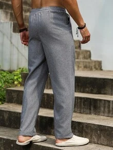 Manfinity Homme 男士纯色休闲裤，简约百搭，秋季 - 灰色 - 查看 2