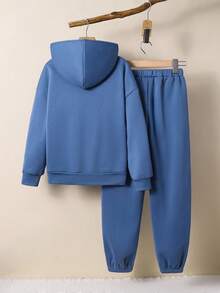 2pcs BASICS Kids Tween Girl Casual Everyday Versatile Comfortable Letter & Graphic Print Hoodie Sweatshirt And Relaxed Fit Jogger Pants Set, Suitable For Commuting, School, Casual, Holiday, Sports, Spring/Summer/Fall/Winter - Blue - View 5
