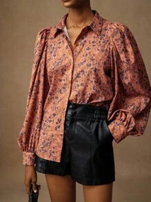 Lyxana Camisa de manga larga con botones y estampado floral vintage tipo "ditsy" para mujer, ideal para el día a día - Marrón - Ver 1