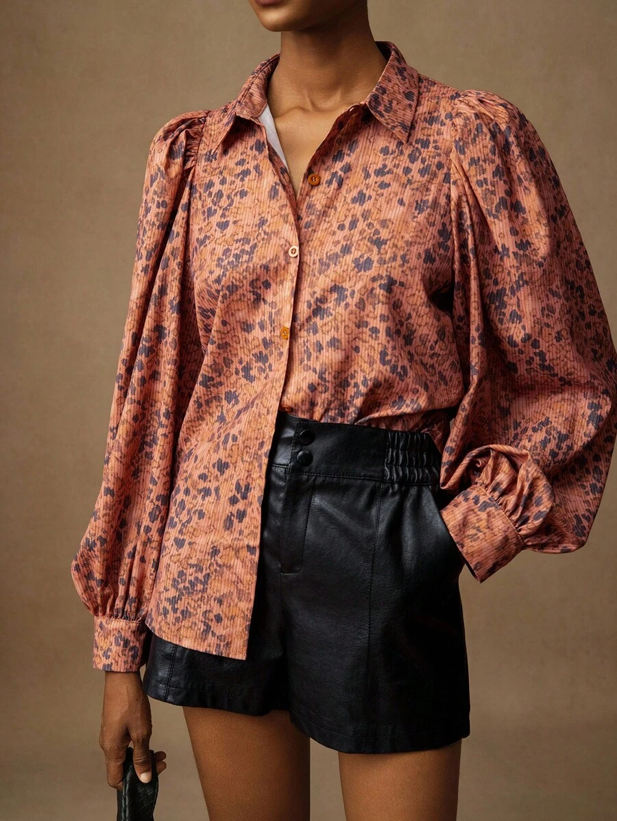 Lyxana Camisa de manga larga con botones y estampado floral vintage tipo "ditsy" para mujer, ideal para el día a día - Marrón - Ver 1