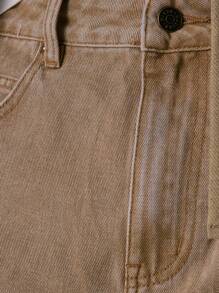 Musero 男士纯色斜口袋牛仔短裤 - 卡其色 - 查看 6