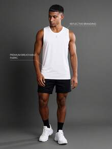 SUMWON 极致性能无袖背心吸湿排汗运动肌肉衫健身房锻炼训练跑步工字背心运动衫 - 白色 - 查看 1