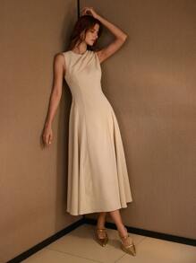 MOTF PREMIUM 褶皱拉链连衣裙 - 杏色 - 查看 6