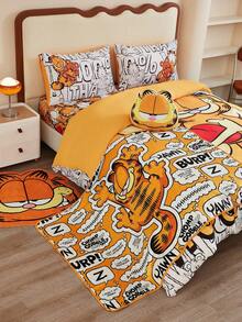 GARFIELD | SHEIN 3-teiliges Bettwäsche-Set mit Cartoon-Muster (Bettdeckenbezug + Kissenbezug), weiches und bequemes Material, passend für verschiedene Bettgrößen, süße Katzen- und Hunde-Muster