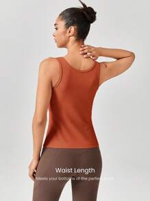 GLOWMODE FeatherFit™ Irregular Collar Wide Strap Tank Top Low Impact Yoga Pilates Daily - Redwood - View 7