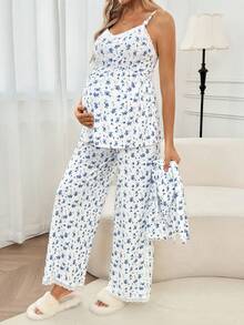 SHEIN 2件套休闲哺乳套装：长袖上衣和宽松裤子