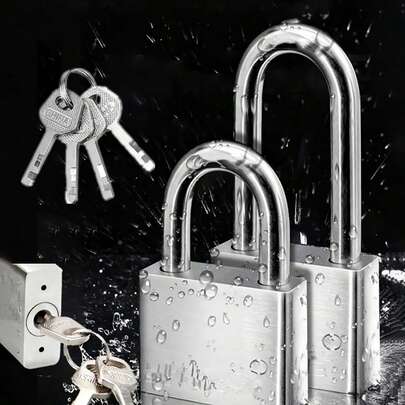 Heavy-Duty Metal Padlock - 4 Keys, Rustproof & Waterproof For Gates, Warehouses & Outdoor Use (Secure Durable Lock)