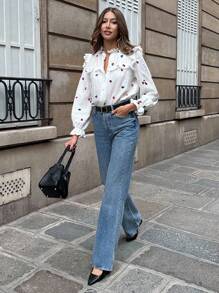 Pariaura Women's Colorful Floral Embroidered Long Sleeve Shirt Fall Cloth For Women - White - View 4