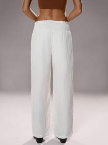 SHEIN Unity 女士宽松波西米亚高腰抽绳阔腿裤，适合休闲、海滩、旅行 - 白色 - 查看 2