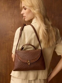 MOTF PREMIUM PU LEATHER CROCODILE PATTERN BUCKLE TOP HANDLE BAG - Coffee Brown - View 4