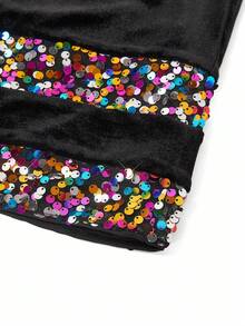 Ellevyn 女式圆领针织弹力长袖天鹅绒亮片装饰优雅日常休闲派对迷你连衣裙，秋冬 - 彩色 - 查看 5