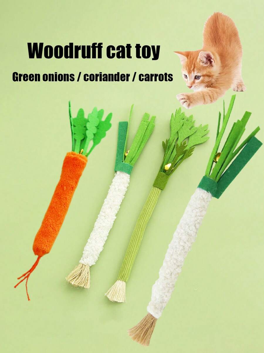 PETSIN 1 件木制猫薄荷玩具，葱、欧芹、胡萝卜猫玩具，仿真蔬菜耐咬自娱自乐，磨牙猫，宠物玩具