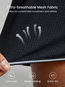 GLOWMODE Pantaloncini da running a delfino in rete ultra traspirante, con spacco anti-sfregamento, coulisse, tasche, riflettente, per allenamento di impatto medio, palestra, estate, notte - nero - Visualizzare 3
