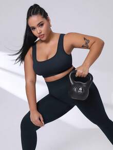 Easithlete Pantalones deportivos de compresión ajustados para mujeres de talla grande con diseño sin costuras y tela de secado rápido para yoga - Azul Marino - Ver 7