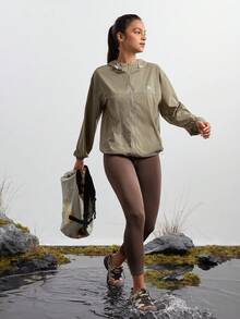 In My Nature 女士春夏休闲防水连帽轻便夹克，带抽绳，适合户外活动徒步旅行女装 - 棕色 - 查看 4