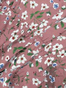 Sweetra Plus Size Women's Hollow Neck Slit Dress, Elegant Vintage Ditsy Floral, Suitable For Spring/Summer Vacation & Beach - Pink - View 4