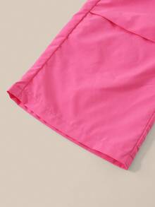 SHEIN Tween Girl Two Pieces Set: White Sweatshirt With Letter Print Top And Fuchsia Woven Cargo PantsAutumn/Winter.2025 Back-To-School Season Kids College Outfits And Campus Sportswear - Hot Pink - View 4