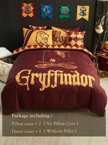 HARRY POTTER X SHEIN Gryffindor Letter & Animal Print Duvet Cover Set,Gifts - Multicolor - View 7