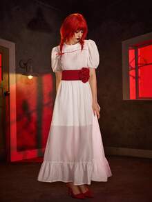 ANNABELLE x SHEIN 圆领 3D 花卉装饰短袖连衣裙，适合角色扮演 - 白色 - 查看 5