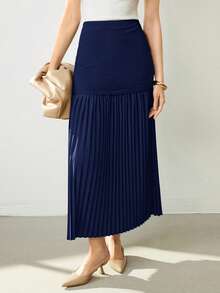 Uhlyne Women's Summer Skirt - Temperament Accordion Pleat Splicing High-End Niche Gentle Elastic Waist Elegant Age-Reducing Suitable For Commuting Leisure Black Skirt Fall Cloth For Women