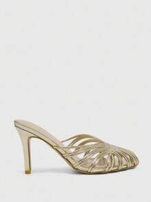 CUCCOO SZL 女士时尚金色编织高跟凉鞋，圣诞节必备 - 金色 - 查看 8