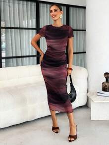 Lavishia Váy dài tay ngắn họa tiết hoa dành cho nữ, thời trang xuân/hè - Màu Đỏ Sâu - Xem 4