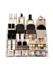 1 件亚克力化妆品收纳盒 7 层透明化妆品展示架桌面收纳架，用于指甲油眼影口红护肤品，透明梳妆台收纳盒，带抽屉，可堆叠