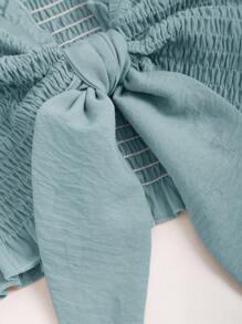 Sweetra Slim Fit 2pcs Set Wooden Frill Trim Wrapped Chest Vest - Blue - View 5