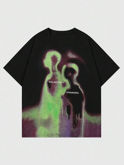 Street Life Vintage Straßen-Silhouette Wärmebildaufnahme Menschenfigur Muster Kurzarm T-Shirt, Sommer