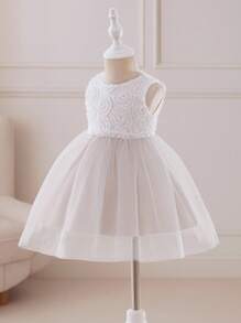 Glamorique Kids 女婴花朵伴娘礼服，婚礼，花童，优雅，3D玫瑰，派对表演，适合正式场合，舞台，钢琴表演 - 白色 - 查看 1