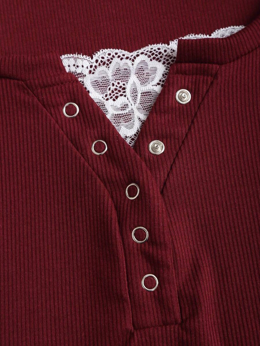 Sweetra Camiseta feminina de cor sólida com gola falsa  5