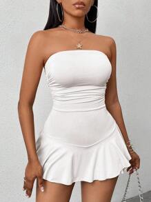 Zolique Ruffle Hem Strapless Jumpsuit - White - View 7