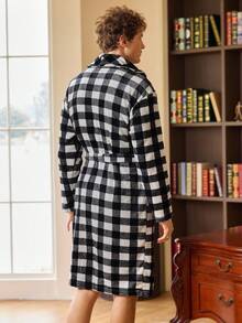 Bata de hombre con cuello de chal, cinturón y bolsillos, estampado de guinga, bata de hombre a cuadros de otoño/invierno, bata de hombre a cuadros búfalo