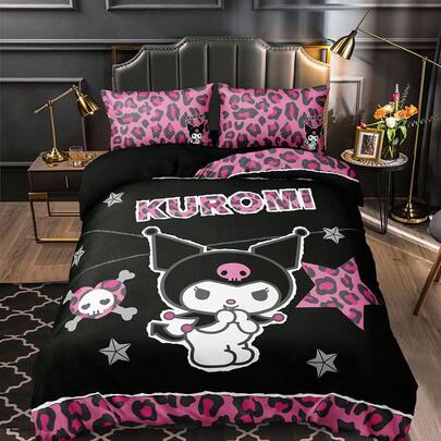 HELLO KITTY AND FRIENDS | SHEIN 卡通豹纹拼布床上用品套件