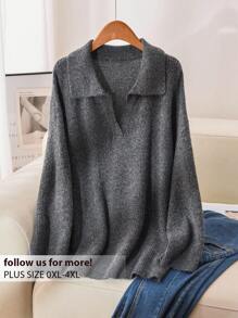 CosyJoli Plus Size Loose Drop Shoulder Casual Knit Sweater, Autumn/Winter Fall