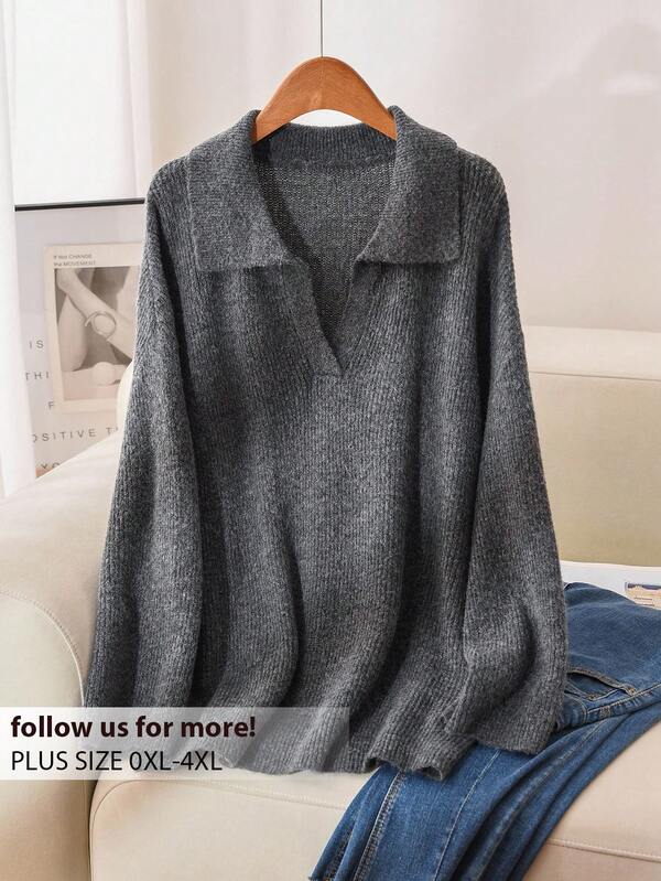 CosyJoli Plus Size Loose Drop Shoulder Casual Knit Sweater, Autumn/Winter