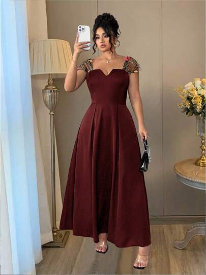 Auvina Vestido de verano elegante de mujer con patchwork de jacquard