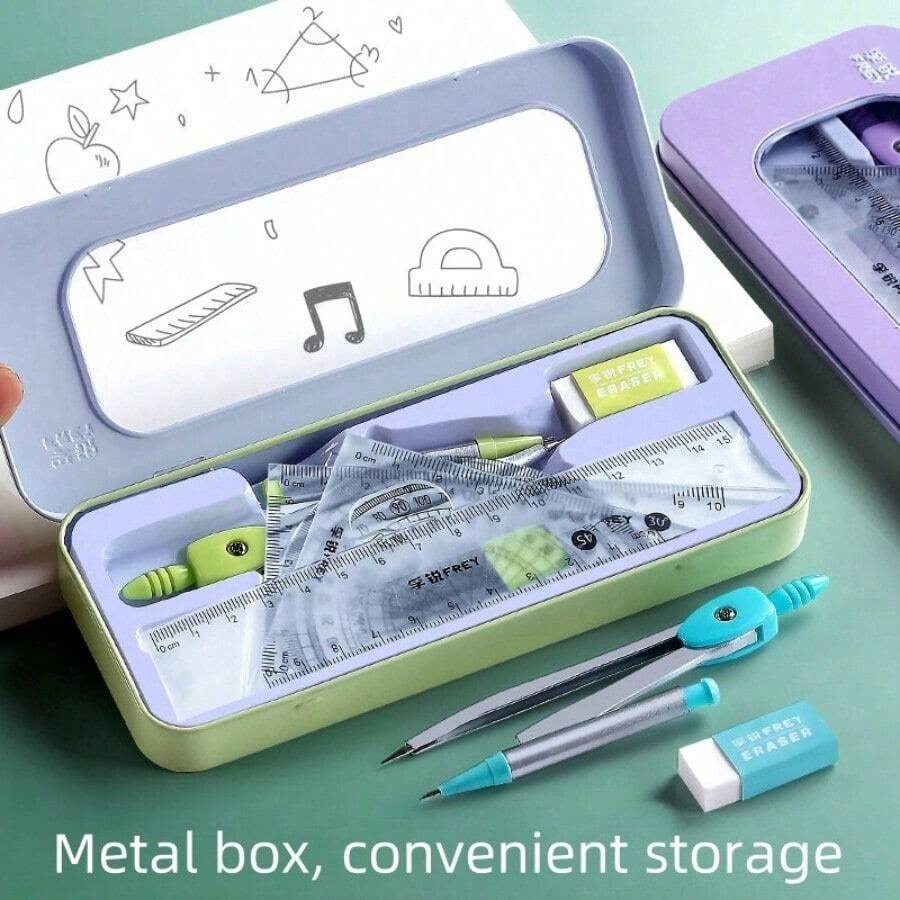 7/20pcs Math Drawing Tool Set In Compass And Ruler Style With Eraser For Student Exam And Homework, Suitable For Elementary Students Back To School