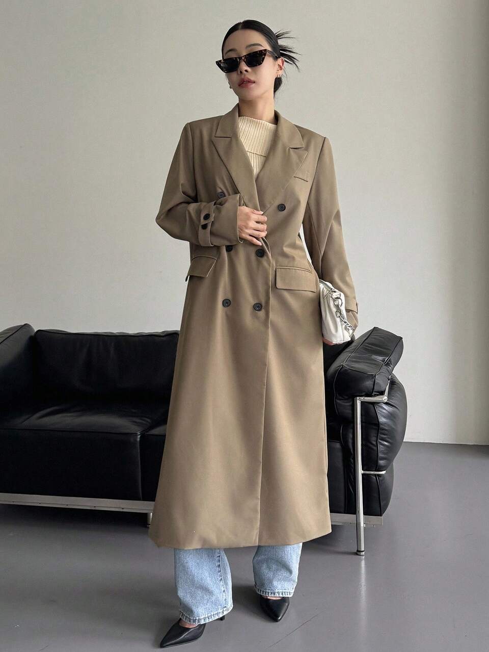 Women's Loose Long Double-Breasted Pocket Long Sleeve Casual Street Spring/Autumn Windbreaker Jacket Business Attire Western Outfits For Women