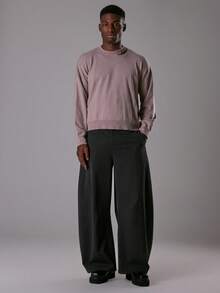 Musero 宽松长款罗纹圆领毛衣，斜裁做旧风格，秋冬/春夏款 - 卡其色 - 查看 5