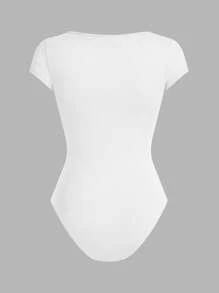 SHEIN EZwear Bộ 4 áo liền quần cổ tròn tay ngắn cho nữ, nhiều màu, thích hợp cho mùa hè - Nhiều màu - Xem 6