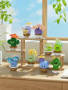 1盆栽仙人掌积木，情人节礼物，生日礼物，DIY植物系列积木，桌面摆件，减压，缓解压力，家居收藏摆件，拼装公仔，办公桌面摆件，含2500+颗粒的礼品套装。 - 彩色 - 查看 9