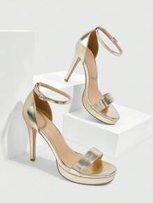CUCCOO SZL Women's Fashionable Gold Platform Ankle Strap Sexy High Heel Sandals For Christmas Spring Shoes Prom Heels Summer Shoes - Gold - View 3