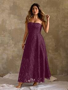 Roveilla 露肩、婚礼宾客、毕业典礼、浪漫、晚会、正式女士连衣裙、生日派对、优雅、夏季女士服装、鸡尾酒会迷你连衣裙、时尚优雅简约穿孔纹理细肩带长裙、性感紧身腰部修身优雅连衣裙 - 中紫紅色 - 查看 3