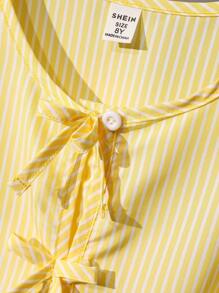 SHEIN Tween Mädchen Lässig Urban gestreiftes Schleifenhemd, geeignet für den Schulanfang