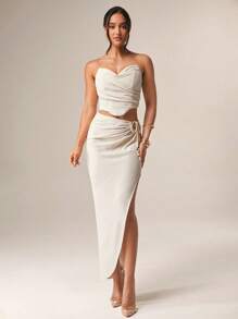 Silquee Women Plain Color Fashionable Skirt, Suitable For Summer - Beige - View 1