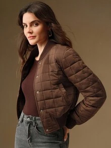 Anewsta 女士格子短款夹克，适合秋季、冬季、外出、优雅、正式、派对、别致、新年、圣诞节、工作、毕业、婚礼 - 咖啡棕 - 查看 10